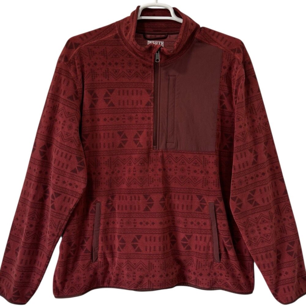 Duluth Trading Co Jacket Mens XL/XXL Red Aztec Southwest 1/4 Zip Pullover Fleece